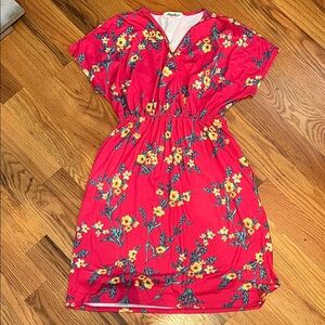 Floral Red Dress with Yellow Accents